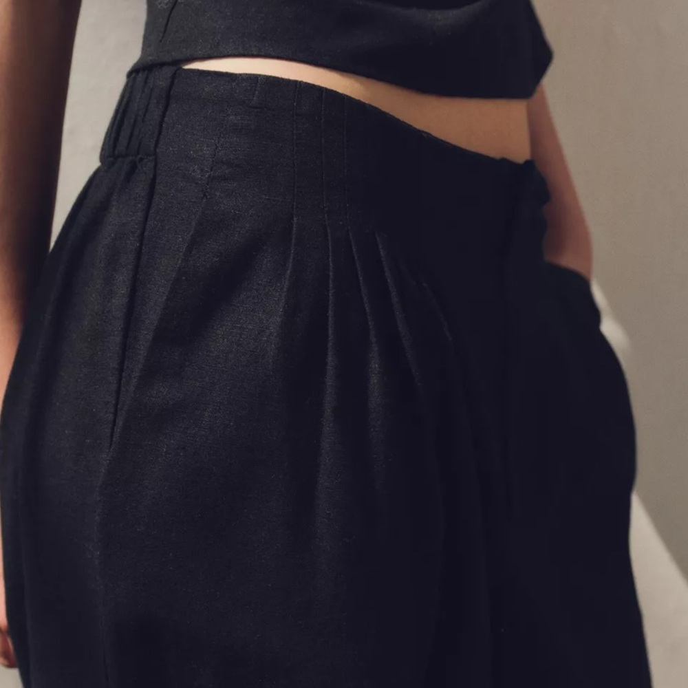 Zara NWT multi pleat linen blend embroidered pants black 0881/407 - Picture 10 of 10